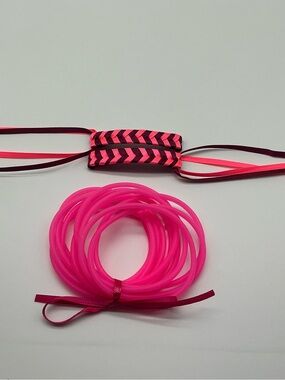 Dark Red and Neon Pink 80s Barrettes & 12 Pink Jelly Bracelets